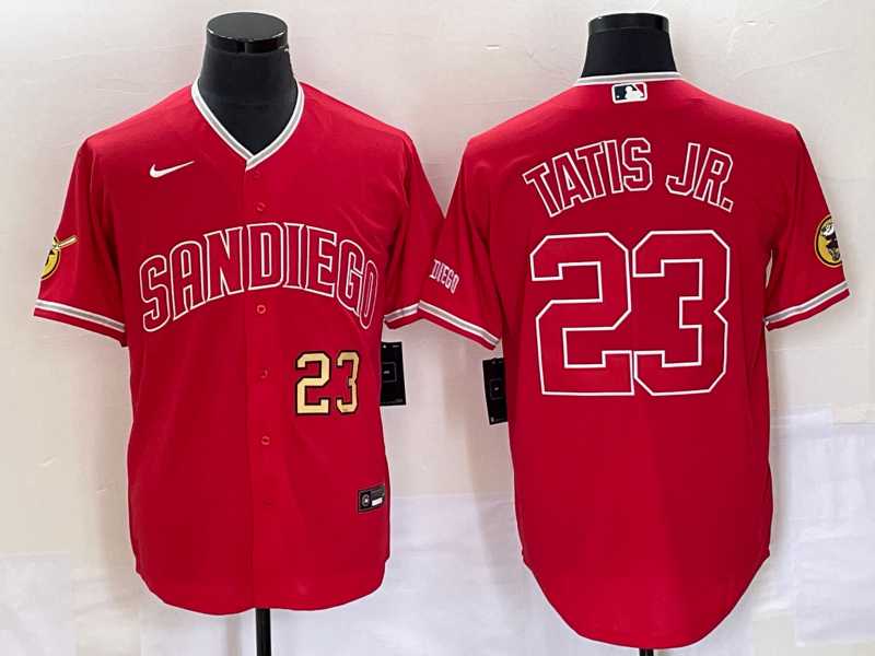 Men%27s San Diego Padres #23 Fernando Tatis Jr Number Red NEW 2023 Cool Base Stitched Jersey
